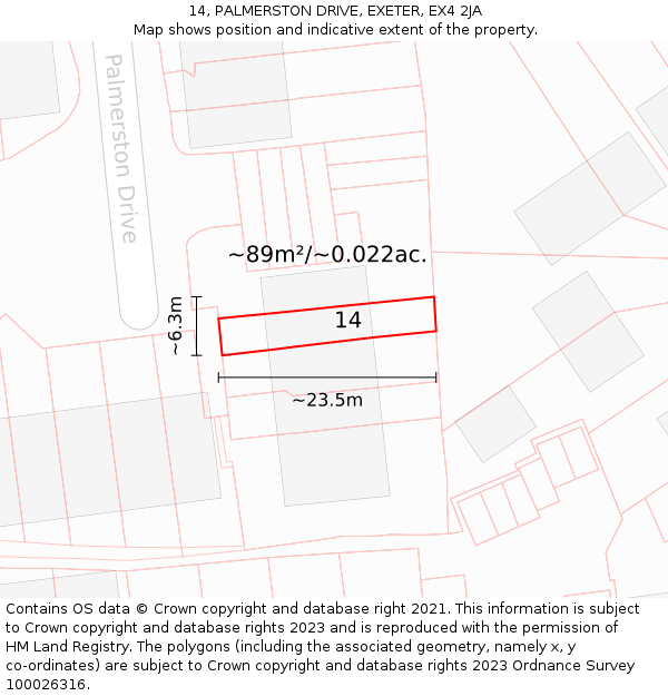 14, PALMERSTON DRIVE, EXETER, EX4 2JA: Plot and title map