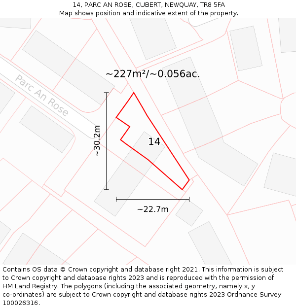 14, PARC AN ROSE, CUBERT, NEWQUAY, TR8 5FA: Plot and title map