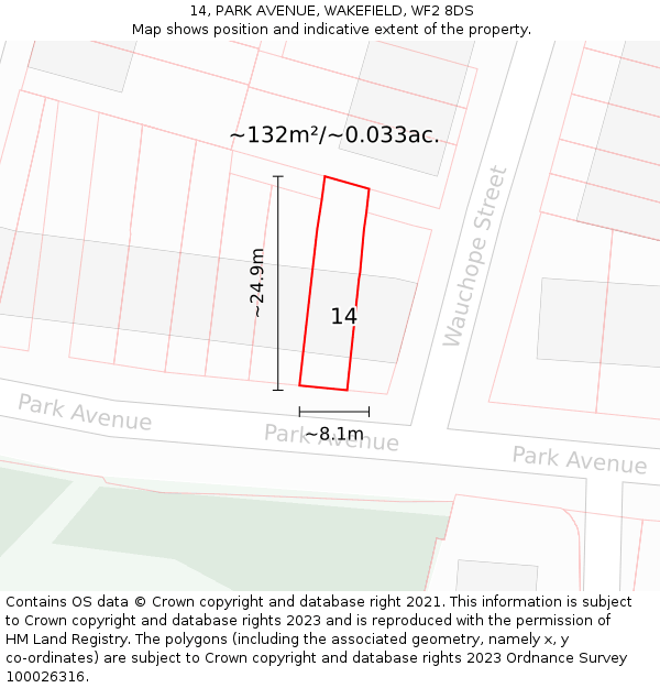 14, PARK AVENUE, WAKEFIELD, WF2 8DS: Plot and title map