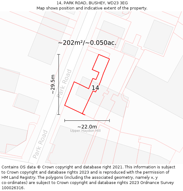 14, PARK ROAD, BUSHEY, WD23 3EG: Plot and title map