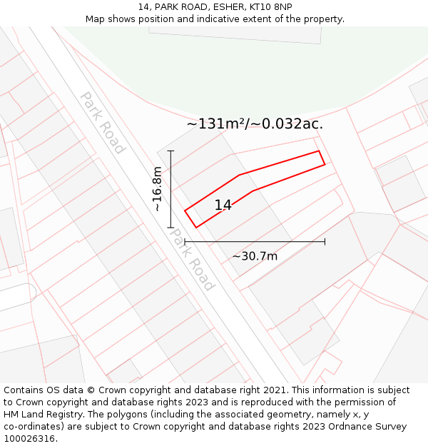 14, PARK ROAD, ESHER, KT10 8NP: Plot and title map