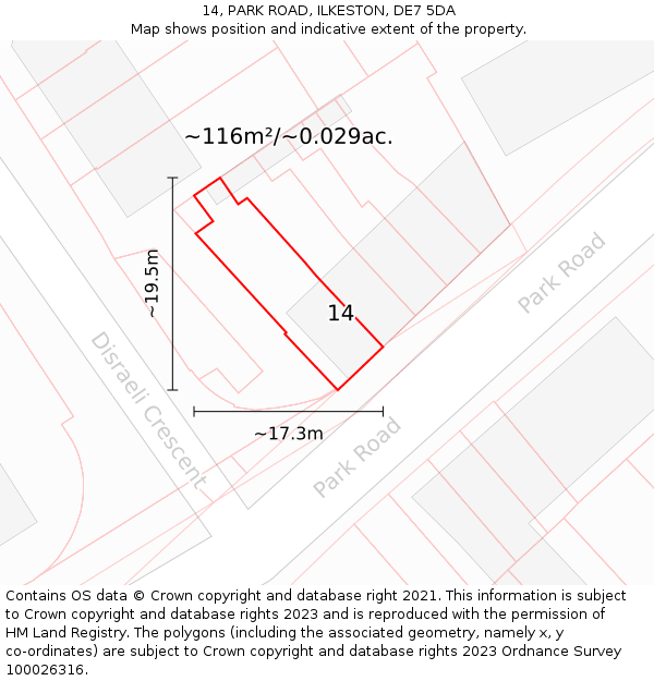14, PARK ROAD, ILKESTON, DE7 5DA: Plot and title map