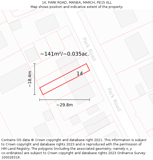 14, PARK ROAD, MANEA, MARCH, PE15 0LL: Plot and title map