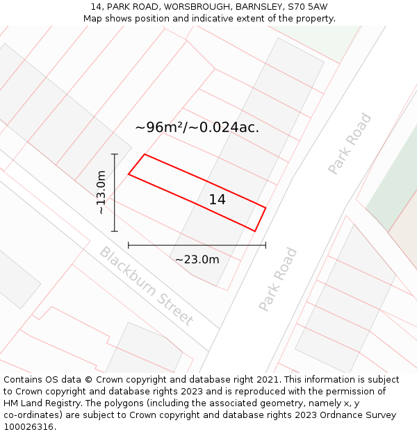14, PARK ROAD, WORSBROUGH, BARNSLEY, S70 5AW: Plot and title map