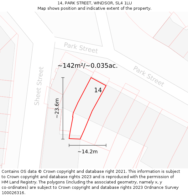 14, PARK STREET, WINDSOR, SL4 1LU: Plot and title map