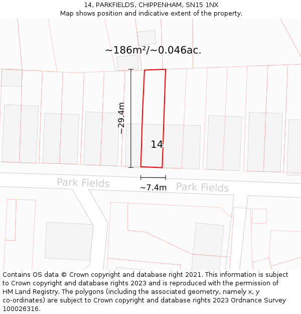 14, PARKFIELDS, CHIPPENHAM, SN15 1NX: Plot and title map