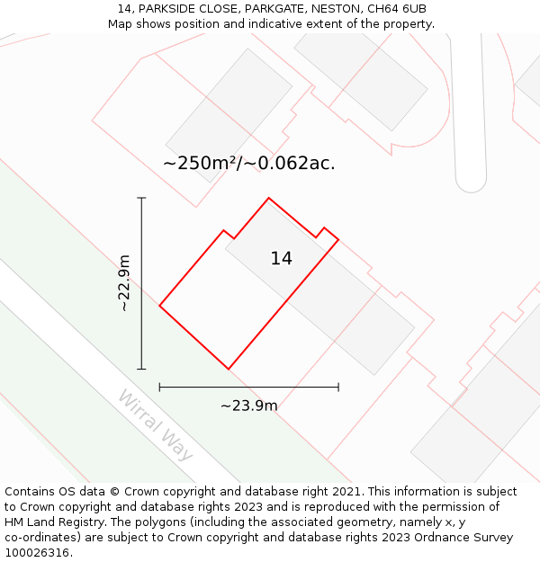 14, PARKSIDE CLOSE, PARKGATE, NESTON, CH64 6UB: Plot and title map