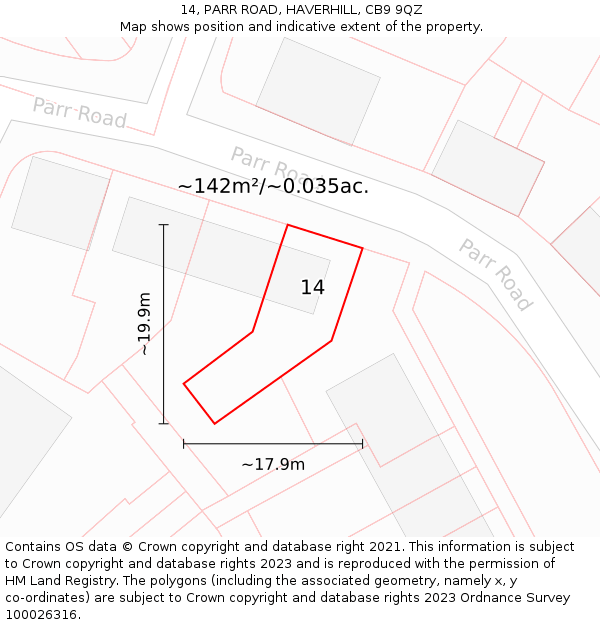 14, PARR ROAD, HAVERHILL, CB9 9QZ: Plot and title map