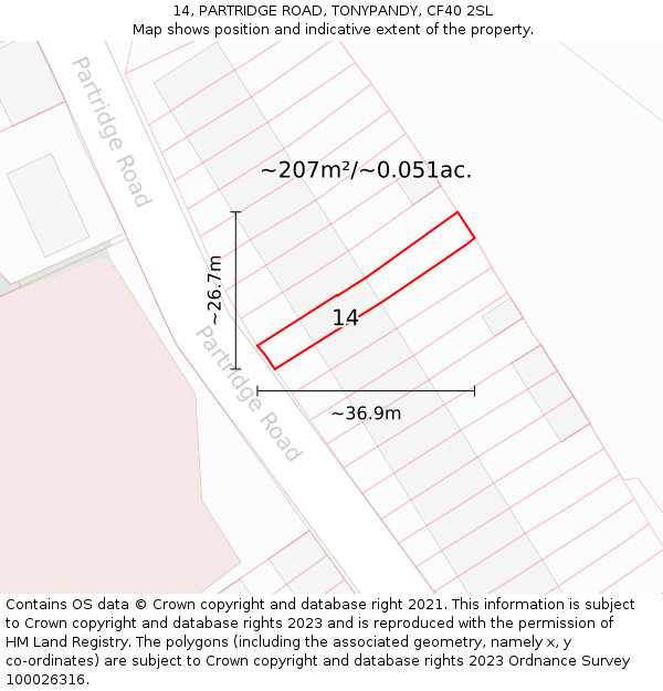 14, PARTRIDGE ROAD, TONYPANDY, CF40 2SL: Plot and title map
