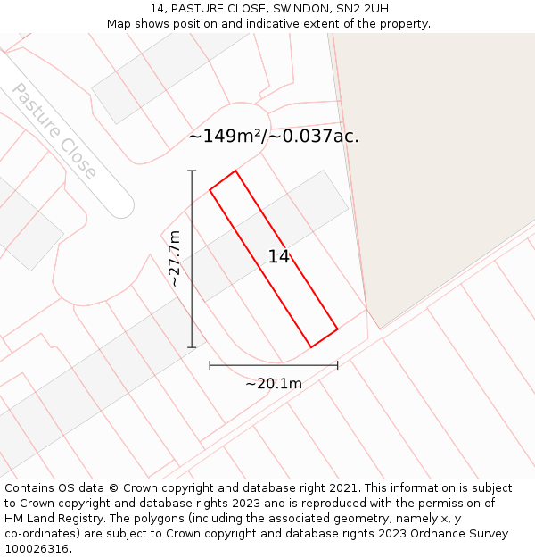 14, PASTURE CLOSE, SWINDON, SN2 2UH: Plot and title map