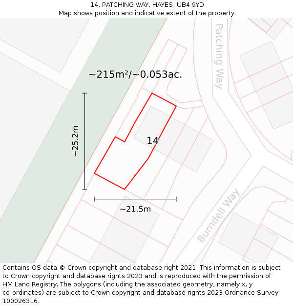 14, PATCHING WAY, HAYES, UB4 9YD: Plot and title map