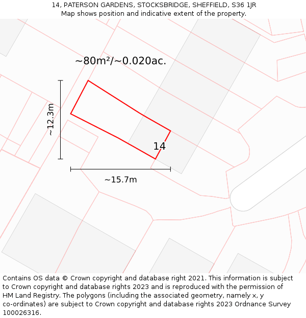 14, PATERSON GARDENS, STOCKSBRIDGE, SHEFFIELD, S36 1JR: Plot and title map