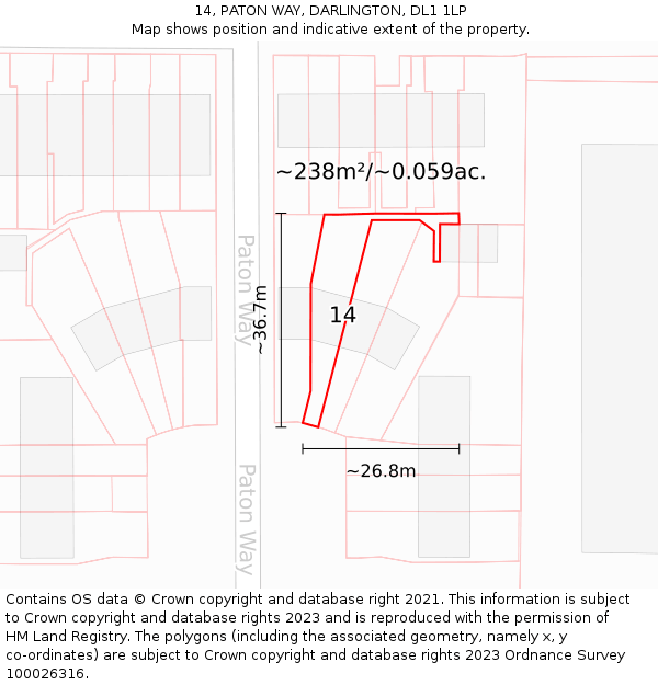 14, PATON WAY, DARLINGTON, DL1 1LP: Plot and title map