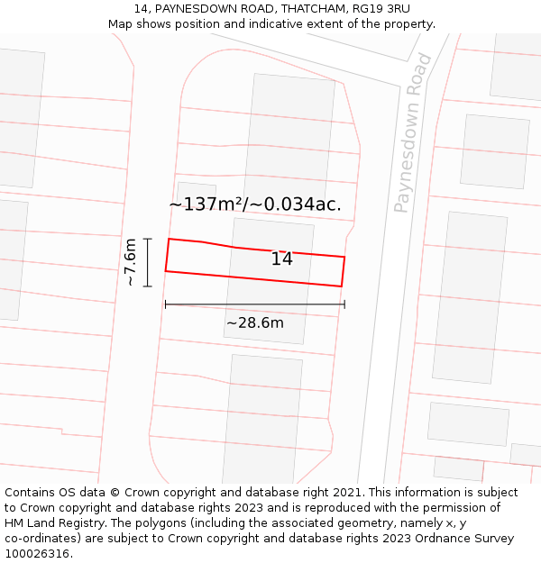 14, PAYNESDOWN ROAD, THATCHAM, RG19 3RU: Plot and title map