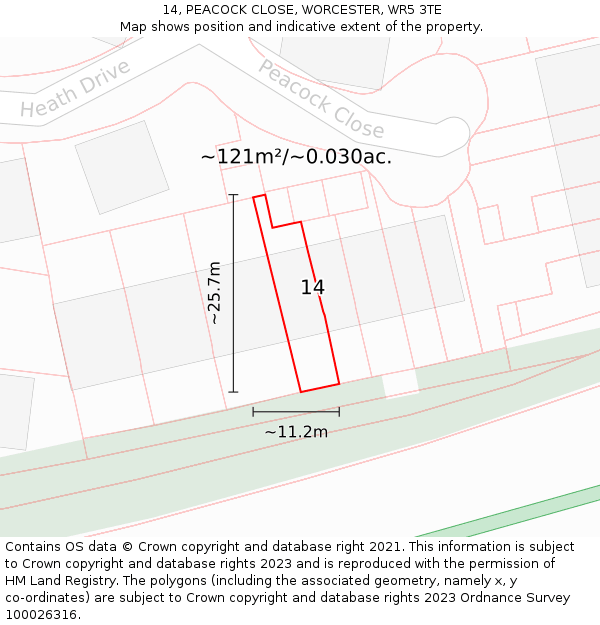 14, PEACOCK CLOSE, WORCESTER, WR5 3TE: Plot and title map