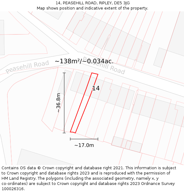 14, PEASEHILL ROAD, RIPLEY, DE5 3JG: Plot and title map