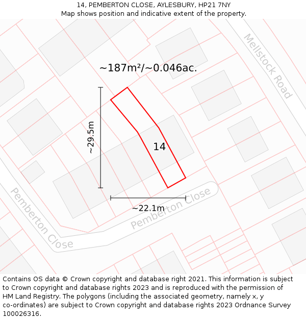14, PEMBERTON CLOSE, AYLESBURY, HP21 7NY: Plot and title map