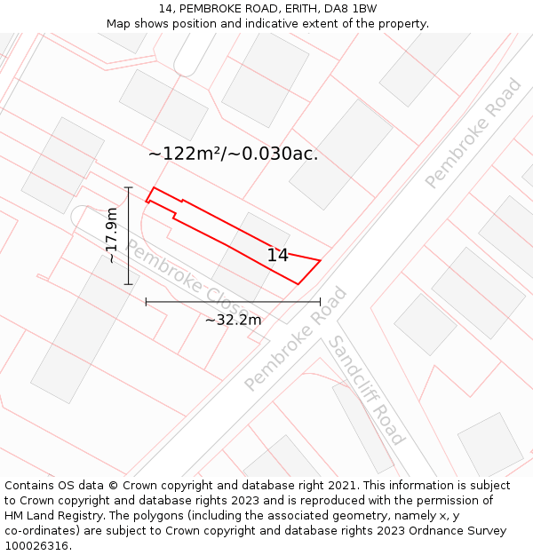 14, PEMBROKE ROAD, ERITH, DA8 1BW: Plot and title map