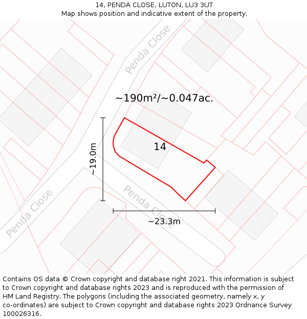 14, PENDA CLOSE, LUTON, LU3 3UT: Plot and title map