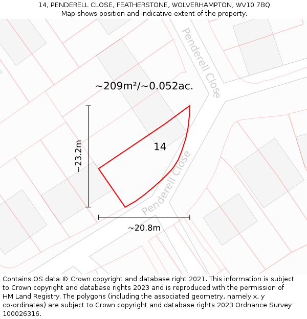 14, PENDERELL CLOSE, FEATHERSTONE, WOLVERHAMPTON, WV10 7BQ: Plot and title map