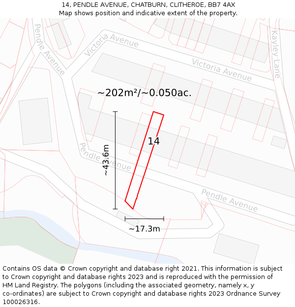 14, PENDLE AVENUE, CHATBURN, CLITHEROE, BB7 4AX: Plot and title map