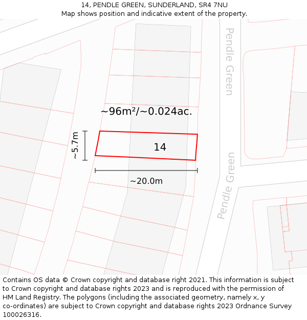 14, PENDLE GREEN, SUNDERLAND, SR4 7NU: Plot and title map