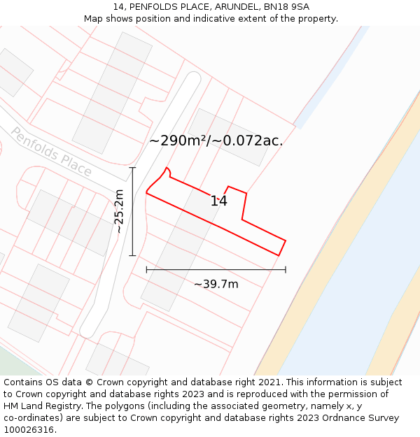 14, PENFOLDS PLACE, ARUNDEL, BN18 9SA: Plot and title map