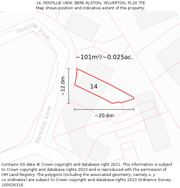 14, PENTILLIE VIEW, BERE ALSTON, YELVERTON, PL20 7FE: Plot and title map