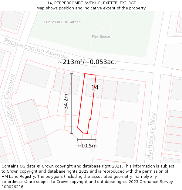 14, PEPPERCOMBE AVENUE, EXETER, EX1 3GF: Plot and title map