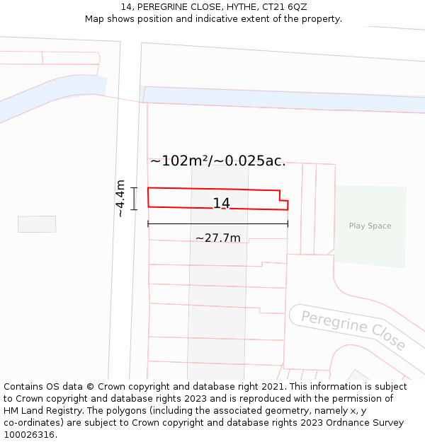 14, PEREGRINE CLOSE, HYTHE, CT21 6QZ: Plot and title map