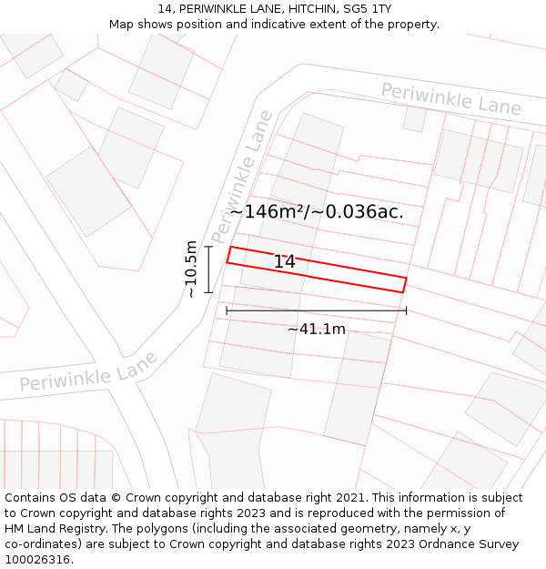 14, PERIWINKLE LANE, HITCHIN, SG5 1TY: Plot and title map