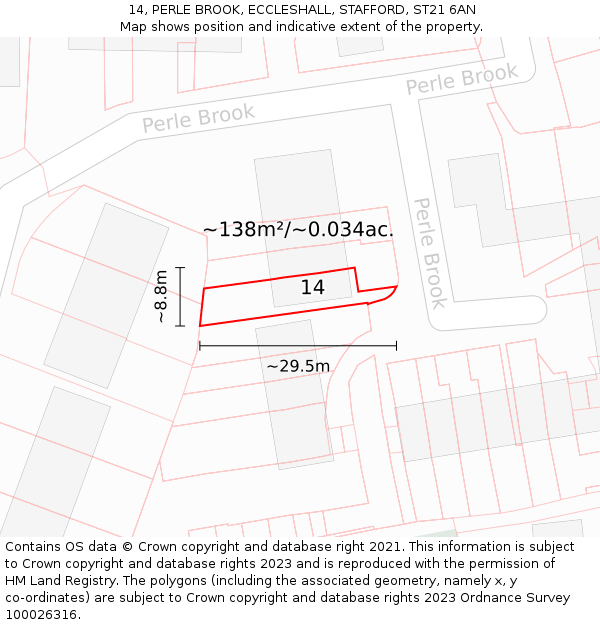 14, PERLE BROOK, ECCLESHALL, STAFFORD, ST21 6AN: Plot and title map