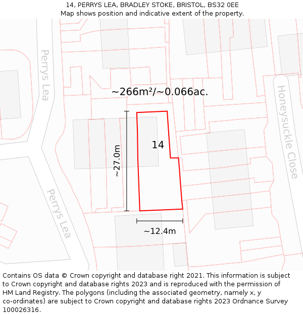 14, PERRYS LEA, BRADLEY STOKE, BRISTOL, BS32 0EE: Plot and title map
