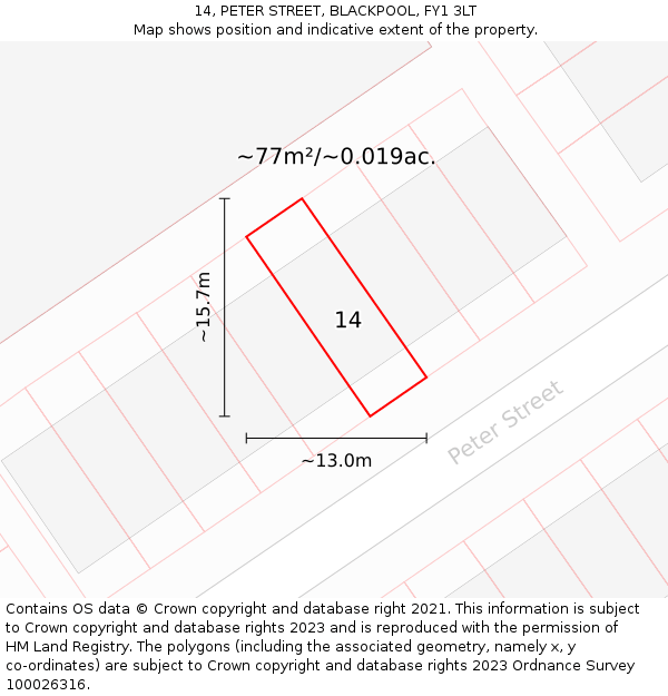 14, PETER STREET, BLACKPOOL, FY1 3LT: Plot and title map