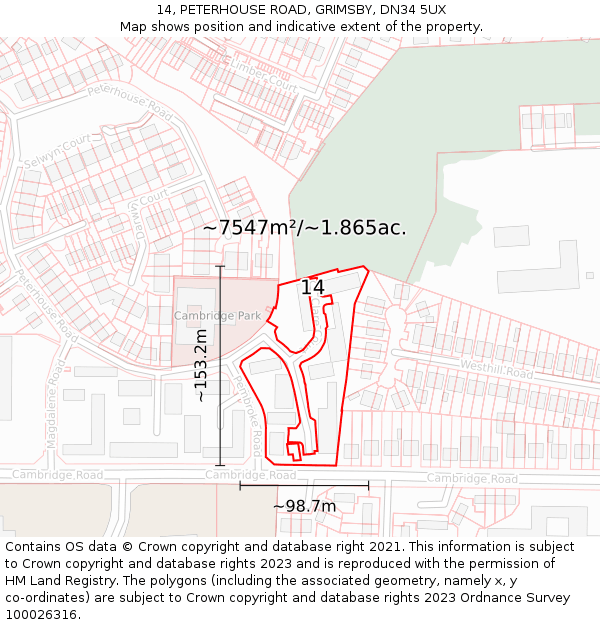14, PETERHOUSE ROAD, GRIMSBY, DN34 5UX: Plot and title map