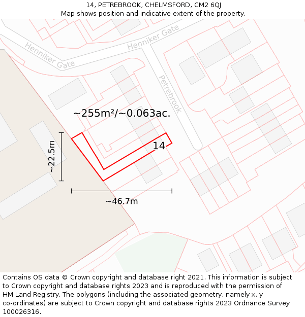 14, PETREBROOK, CHELMSFORD, CM2 6QJ: Plot and title map