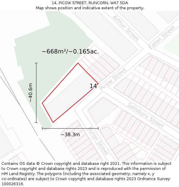 14, PICOW STREET, RUNCORN, WA7 5DA: Plot and title map