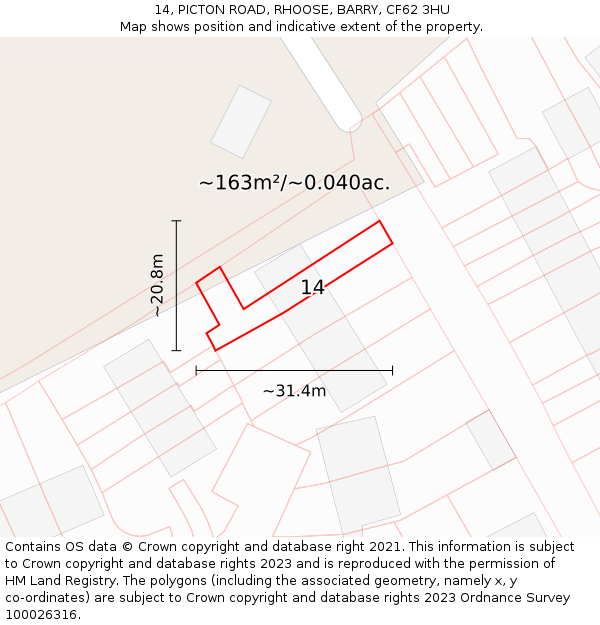14, PICTON ROAD, RHOOSE, BARRY, CF62 3HU: Plot and title map