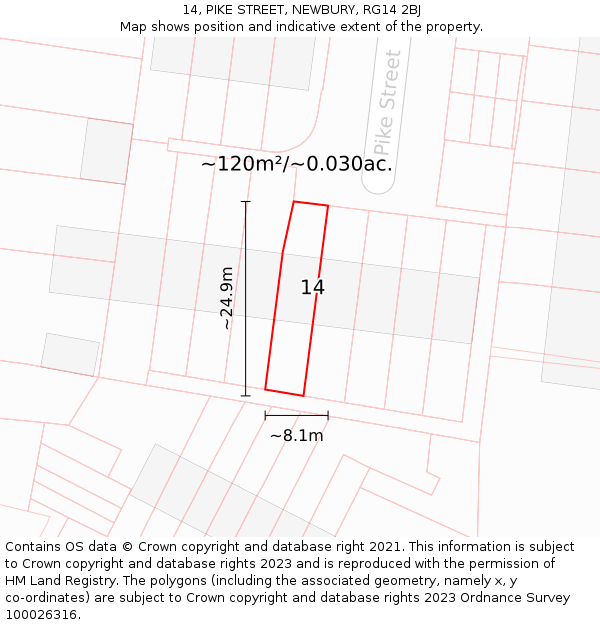 14, PIKE STREET, NEWBURY, RG14 2BJ: Plot and title map