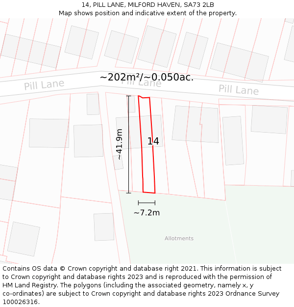 14, PILL LANE, MILFORD HAVEN, SA73 2LB: Plot and title map