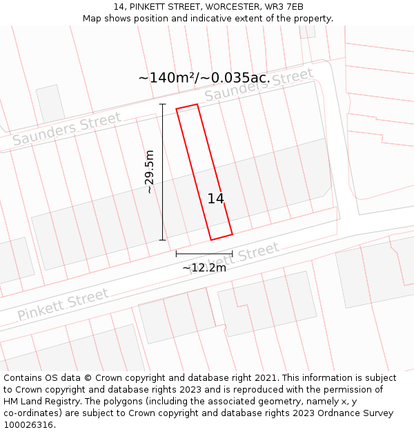 14, PINKETT STREET, WORCESTER, WR3 7EB: Plot and title map