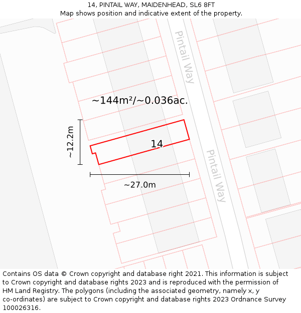 14, PINTAIL WAY, MAIDENHEAD, SL6 8FT: Plot and title map