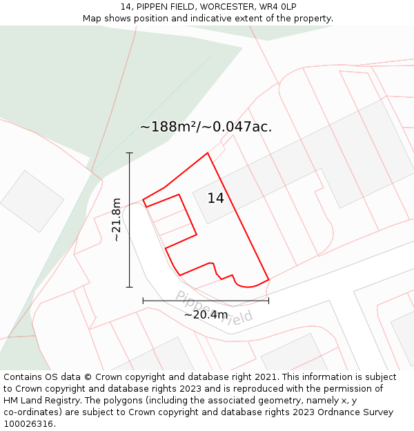 14, PIPPEN FIELD, WORCESTER, WR4 0LP: Plot and title map