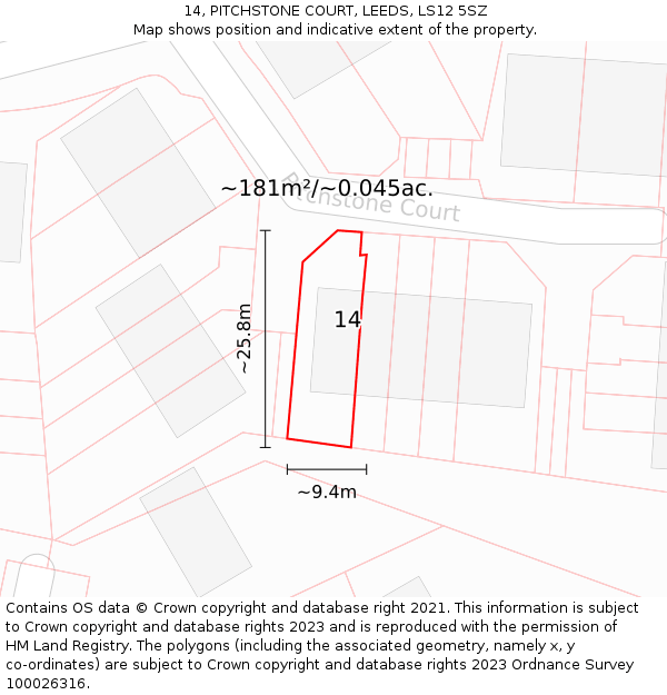 14, PITCHSTONE COURT, LEEDS, LS12 5SZ: Plot and title map
