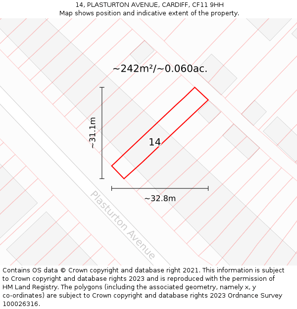 14, PLASTURTON AVENUE, CARDIFF, CF11 9HH: Plot and title map