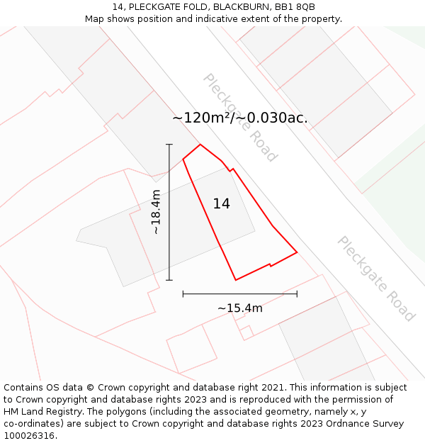 14, PLECKGATE FOLD, BLACKBURN, BB1 8QB: Plot and title map