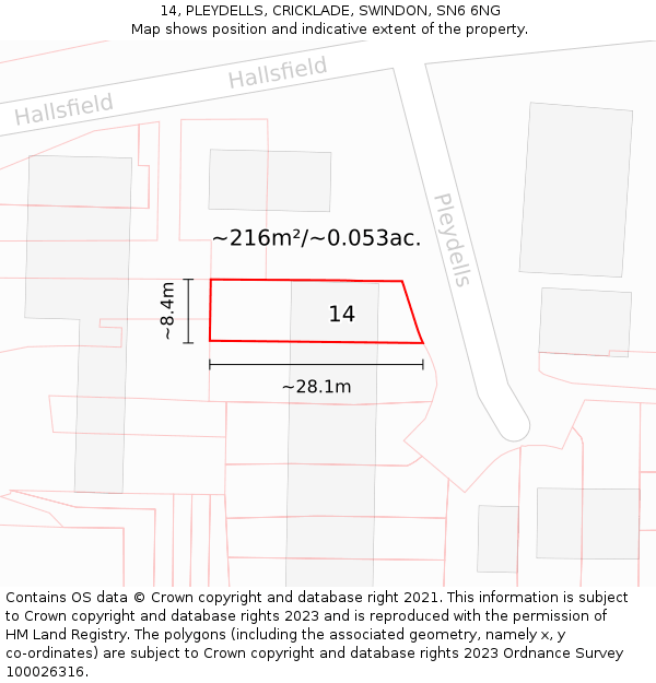 14, PLEYDELLS, CRICKLADE, SWINDON, SN6 6NG: Plot and title map