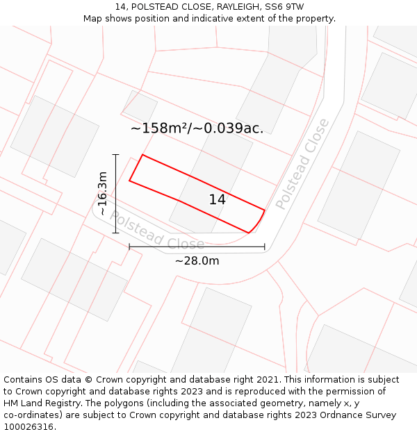 14, POLSTEAD CLOSE, RAYLEIGH, SS6 9TW: Plot and title map