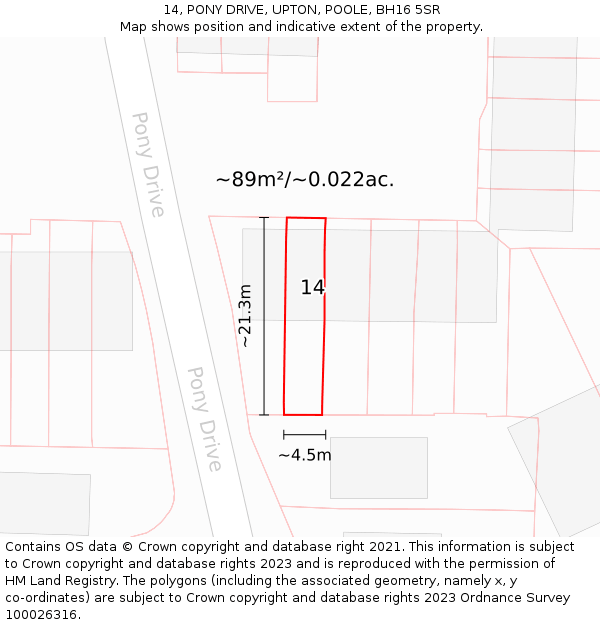 14, PONY DRIVE, UPTON, POOLE, BH16 5SR: Plot and title map