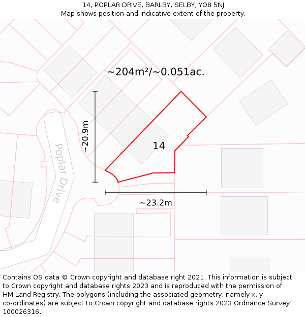 14, POPLAR DRIVE, BARLBY, SELBY, YO8 5NJ: Plot and title map